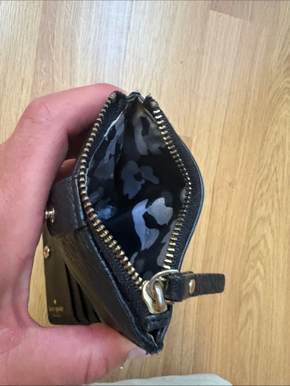 Kate spade small zip wallet black leather coin